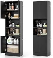 Credenza da Cucina Alta 190 cm con 4 Ante, 2 Scomparti Aperti e 6 Ripiani, 4 Kit Antiribaltamento, Armadio Portaoggetti per Cucina e Bagno
