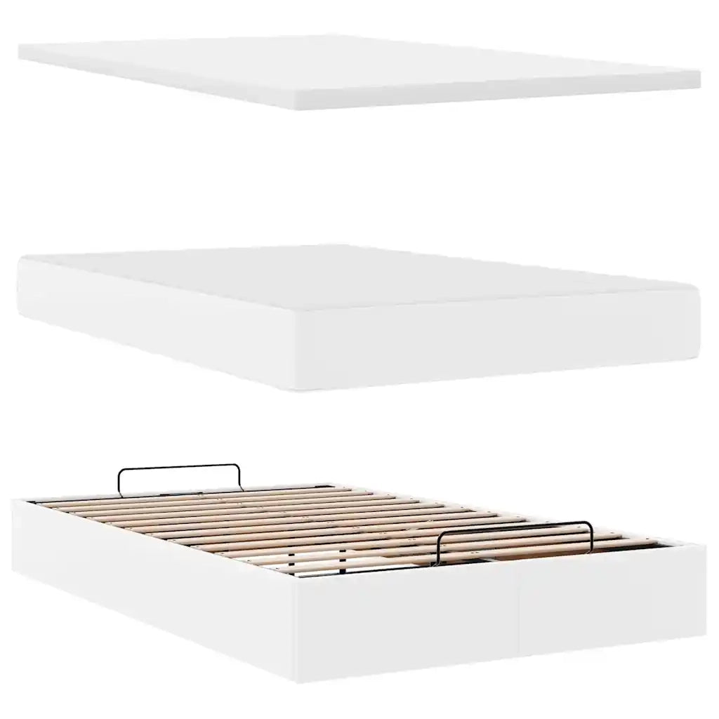 Struttura Letto Pouf con Materasso Bianco 120x190 cm Similpelle 3313841