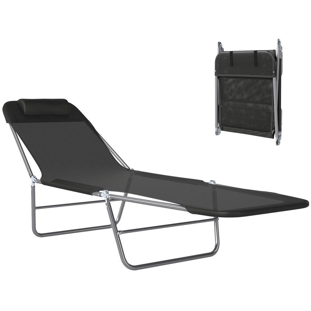 Letto Pieghevole con Schienale Reclinabile e Cuscino ¨C Zephmum ¨C Grigio 182x56x24.5 cm