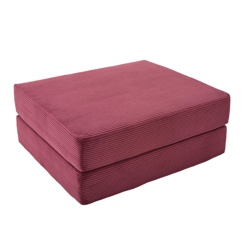 Repose-pied Convertibile con Funzione Letto, in Ciniglia a Coste, Rosso Vino