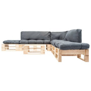 Set Divani da Giardino Pallet 6 pz con Cuscini Grigi in Legno 277496
