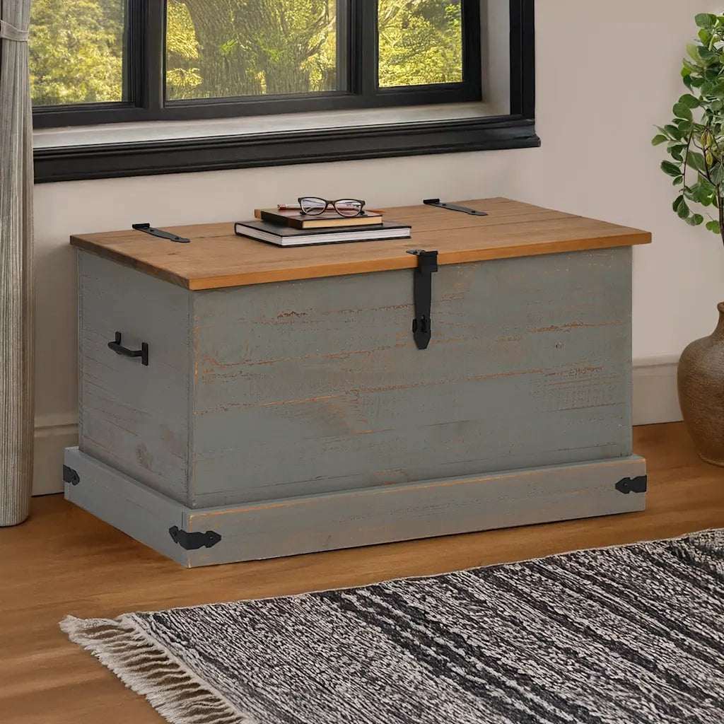 vidaXL Cassapanca HALDEN Grigio 91x48x47 cm in Legno Massello di Pino