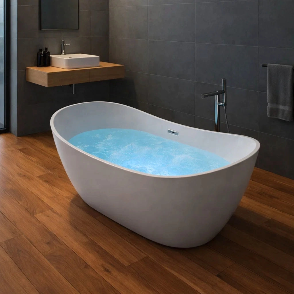 Vasca freestanding idromassaggio acrilico con sistema idro air jet e luce led integrata comfort e benessere di lusso ...