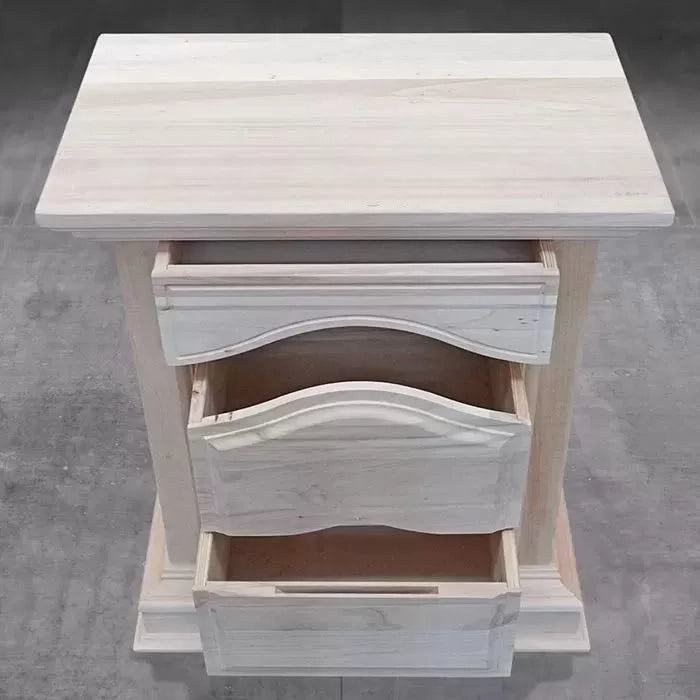 Comodino classico 3 cassetti legno grezzo 60x37x71 (496) - Mobili 2G
