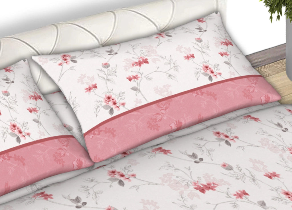 Completo Lenzuola Matrimoniale 100% Cotone Made Italy Disegno Jenny CN - Matrimoniale - Rosa