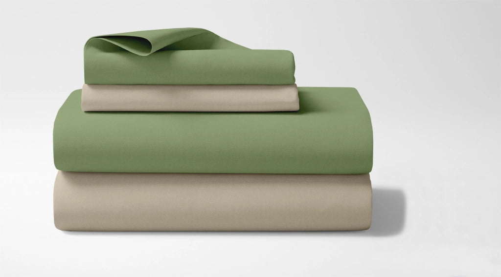 Completo Lenzuola Invernali Felpate In Calda Flanella Bicolore Set Biancheria Da Letto Anti Pilling Lenzuolo Sopra,Sotto Con Angoli Elasticizzati E Federe Prodotto Certificato Verde-panna - Matrimoniale