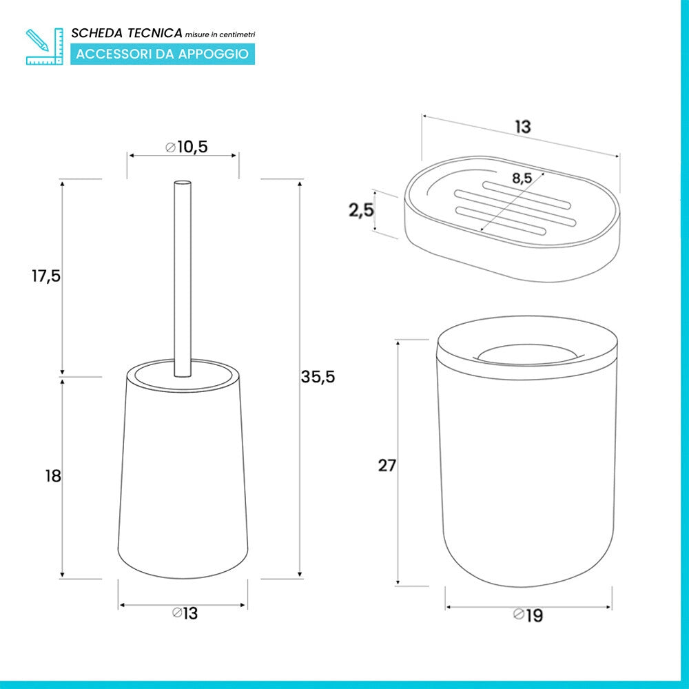 Set accessori bagno completo da 5 pezzi in plastica tortora Pop