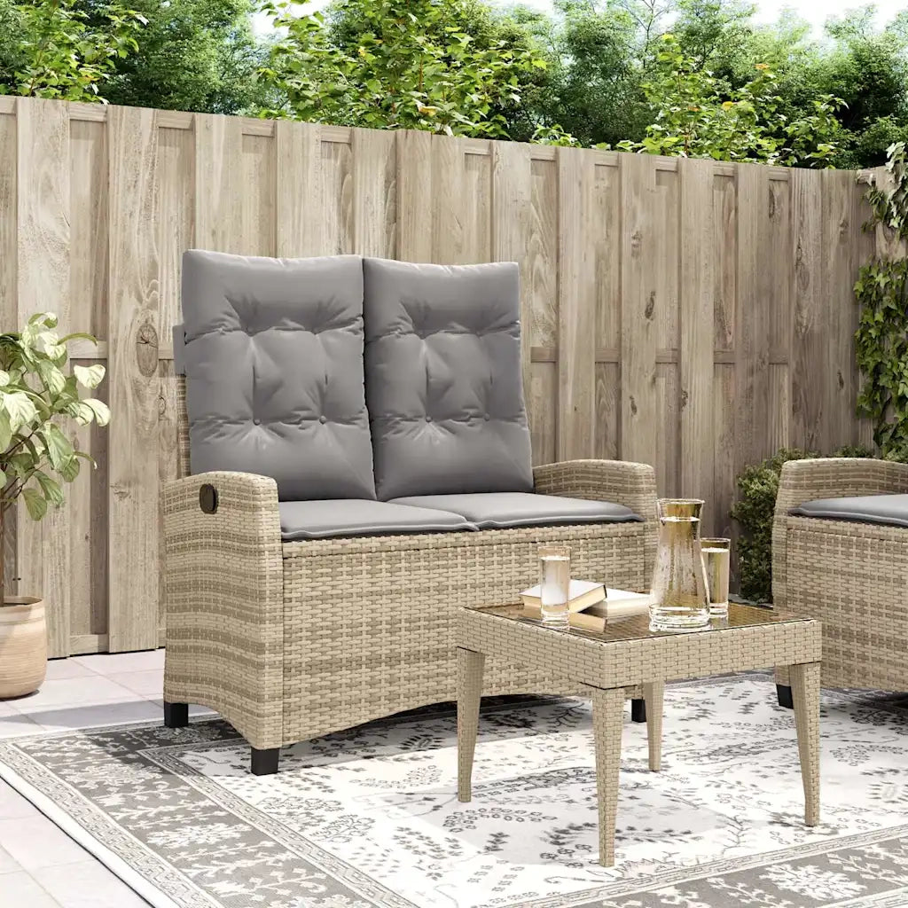 Panca Reclinabile da Giardino con Cuscini-Sgabello-Sedia da esterno Beige in Polyrattan 445703