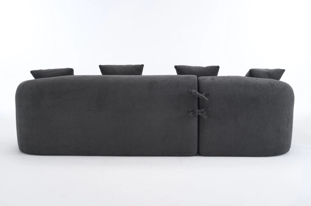 Divano curvo 3 posti in chenille; 243x150x67 cm; grigio scuro