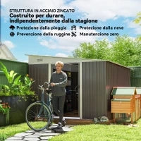 Casetta da Giardino con Porta Scorrevole, in Acciaio, 345x280.5x169-201cm, Grigio