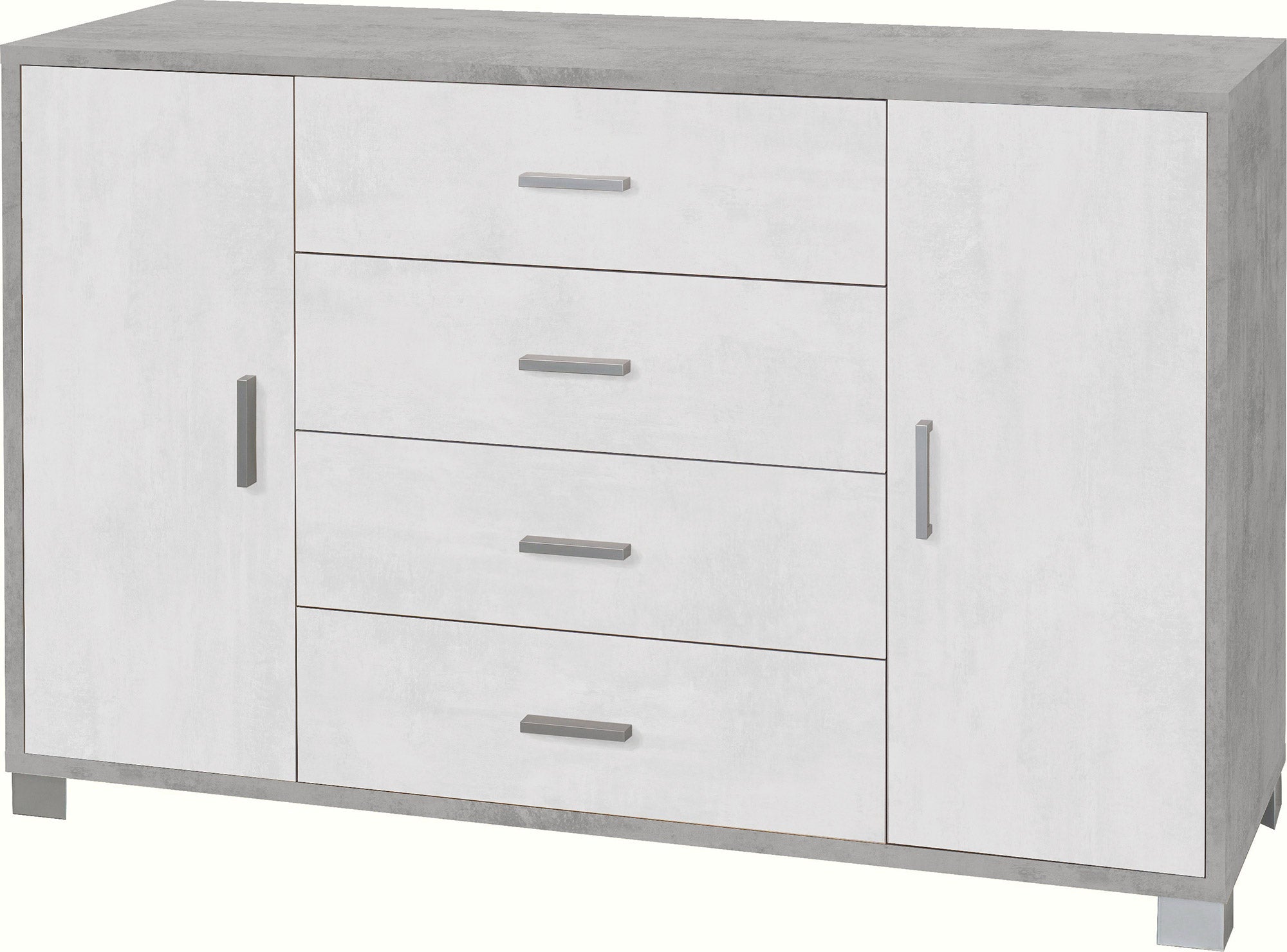 Mobile 2 Ante 4 Cassetti 136x86x41 cm Cemento/Ossido Bianco