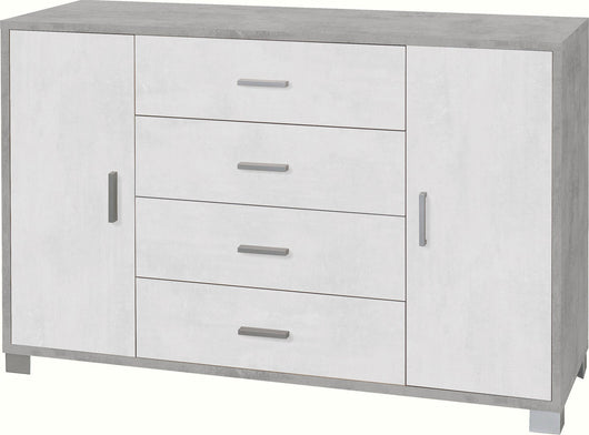 Mobile 2 Ante 4 Cassetti 136x86x41 cm Cemento/Ossido Bianco