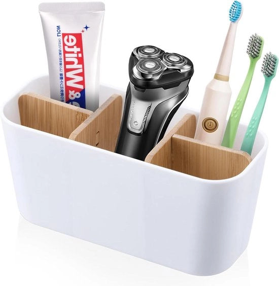 Oggetto di supporto per spazzolini da denti in bambù con pareti divisorie - Organizzatore di spazzolini da denti con supporto per spazzolini da denti elettrico