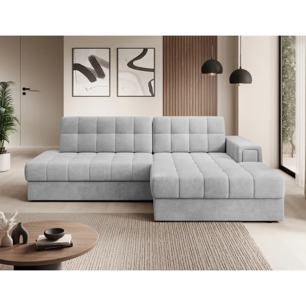 Divano angolare trasformabile CUBITO grigio 240 cm con contenitore e letto