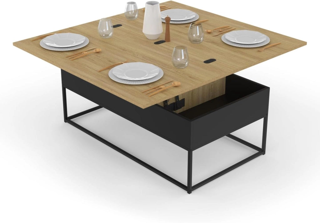 Tavolino rettangolare trasformabile in tavolo da pranzo di design industriale BOSTON