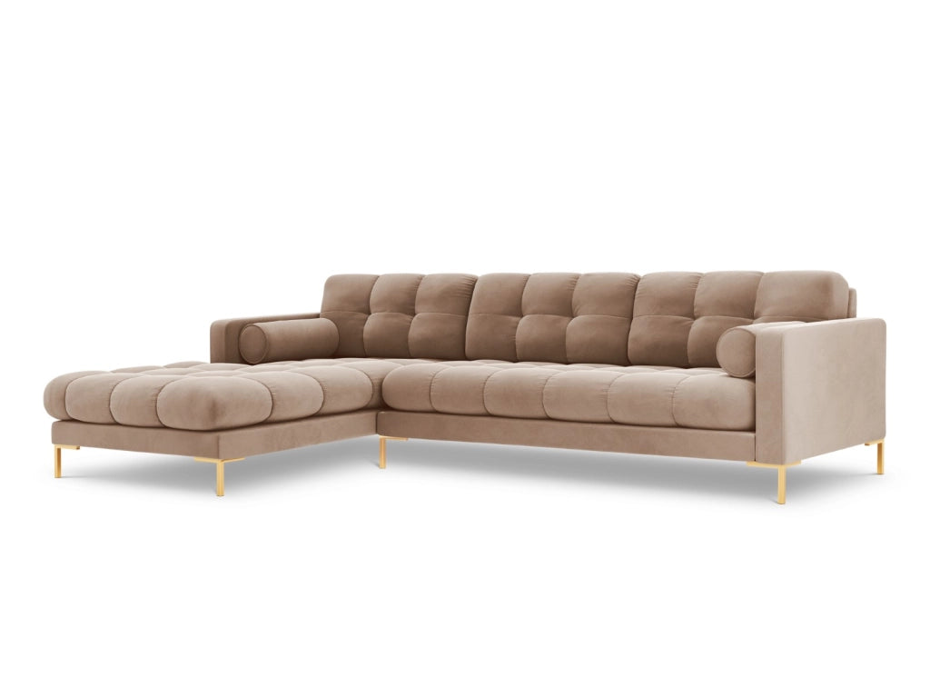 Cosmopolitan Design - Divano angolare sinistro "Bali" 5 posti in velluto beige 