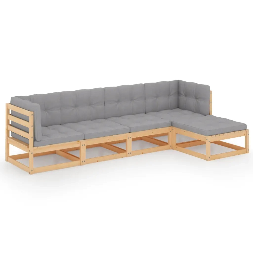 Set Divani da Giardino 5 pz con Cuscini Legno Massello di Pino 3076584