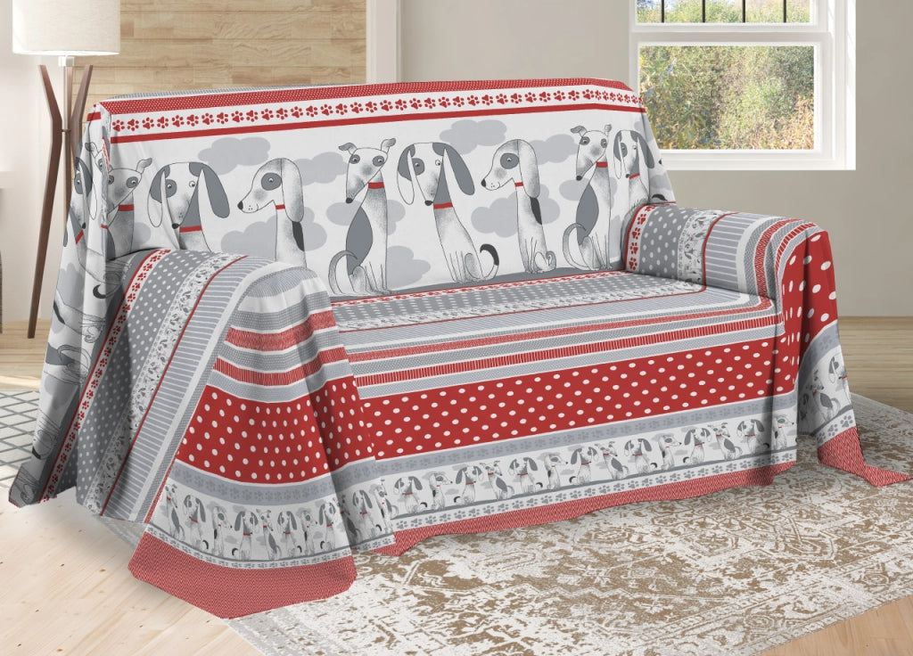 Telo Arredo Multiuso Linea Pensieri Delicati In Cotone Disegno Bau Bau - Singolo - Rosso