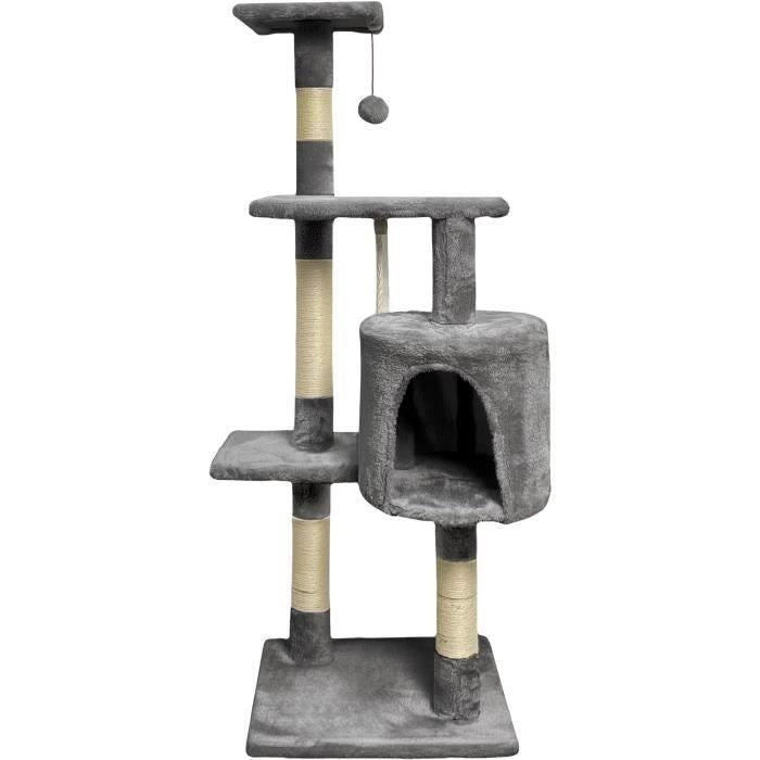 PALOMA Tiragraffi grigio scuro 40 x 40 x 114 cm - 3 piattaforme, 1 corda, 1 nicchia, tiragraffi