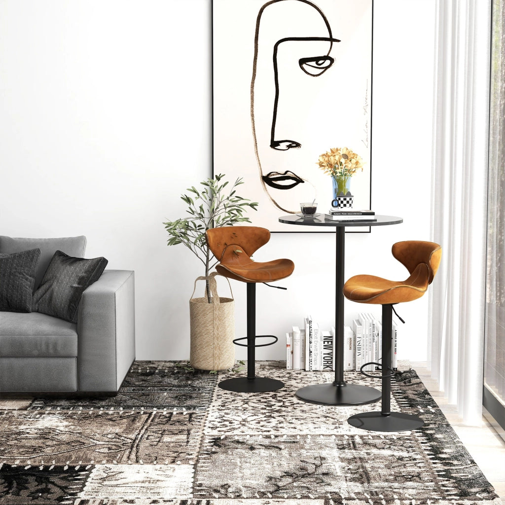 Tavolo Alto da Bar Moderno Rotondo con Base Ø70x102 cm in Acciaio e Piano in MDF Nero