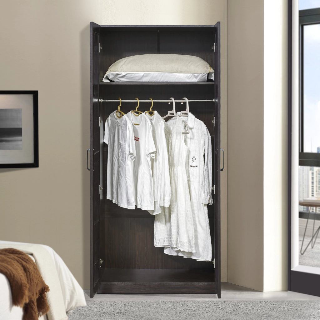 Armadio Guardaroba Finning con Ante a Persiana 176 x 80 x 52 cm Effetto Noce Scuro [en.casa]