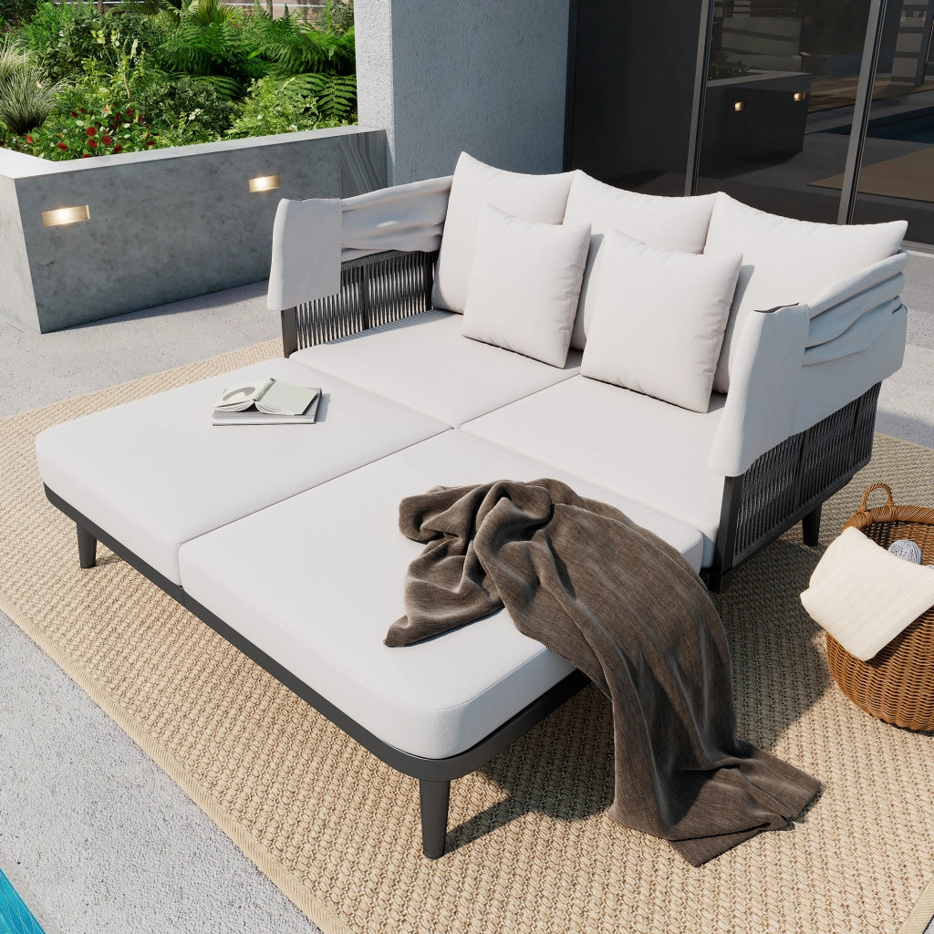Set Sdraio da Giardino 2 Posti ¨C MINIMAL ¨C Polyrattan Grigio con Cuscini