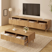 Mobile TV con Couchtisch ¨C MINIMAL ¨C Legno Oro, LED, 4 Ante, 2 Cassetti, Fronte Acrilico