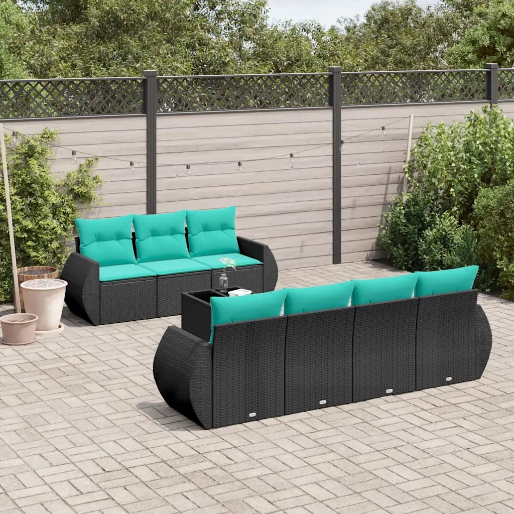 Set Divani da Giardino 8 pz con Cuscini Nero in Polyrattan 3221126