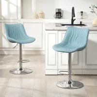 Set di 2 sgabelli da bar, con struttura in acciaio, altezza regolabile 92-110 cm, schienale e poggiapiedi, Blu