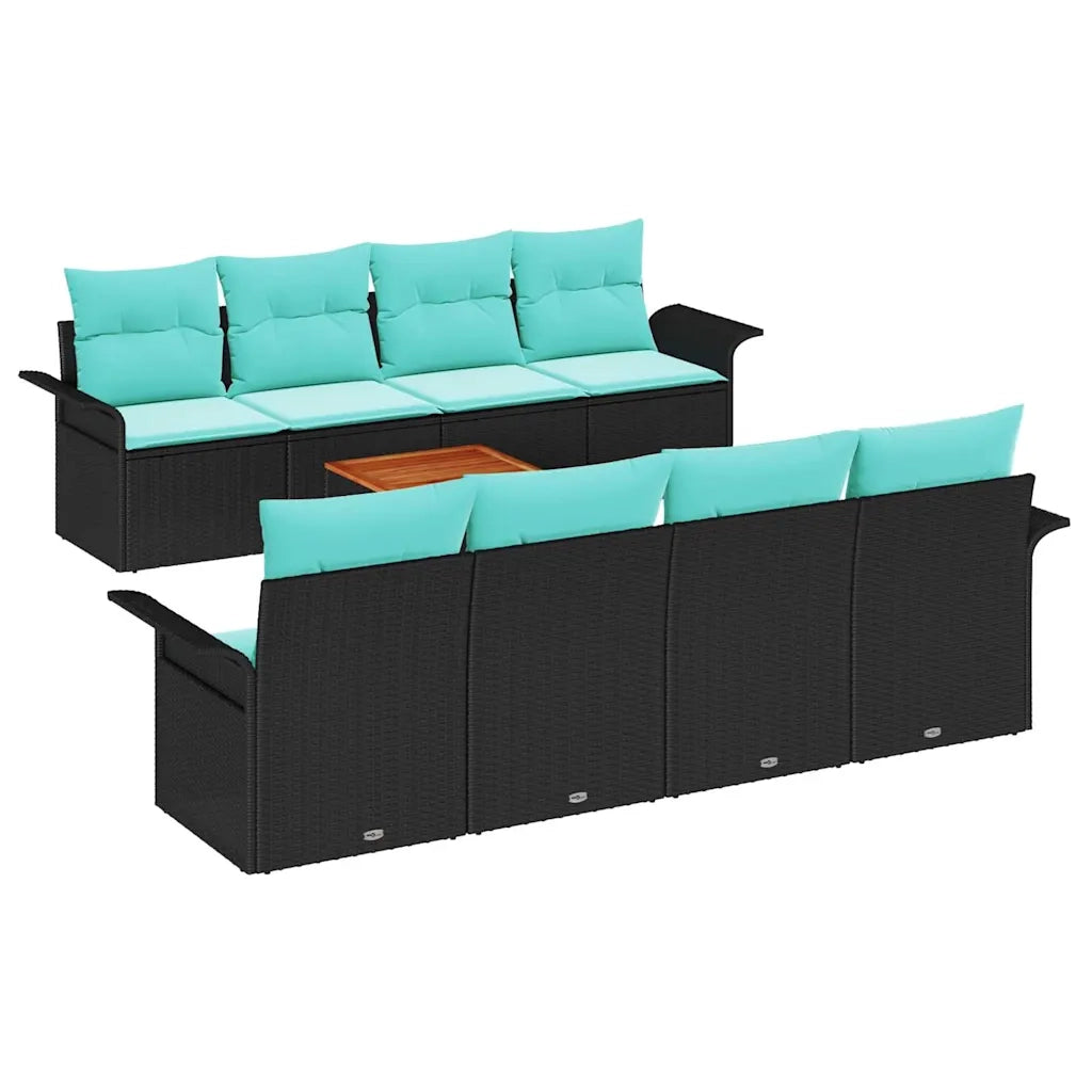 Set Divano da Giardino con cuscino 9 pcs Nero polyrattan