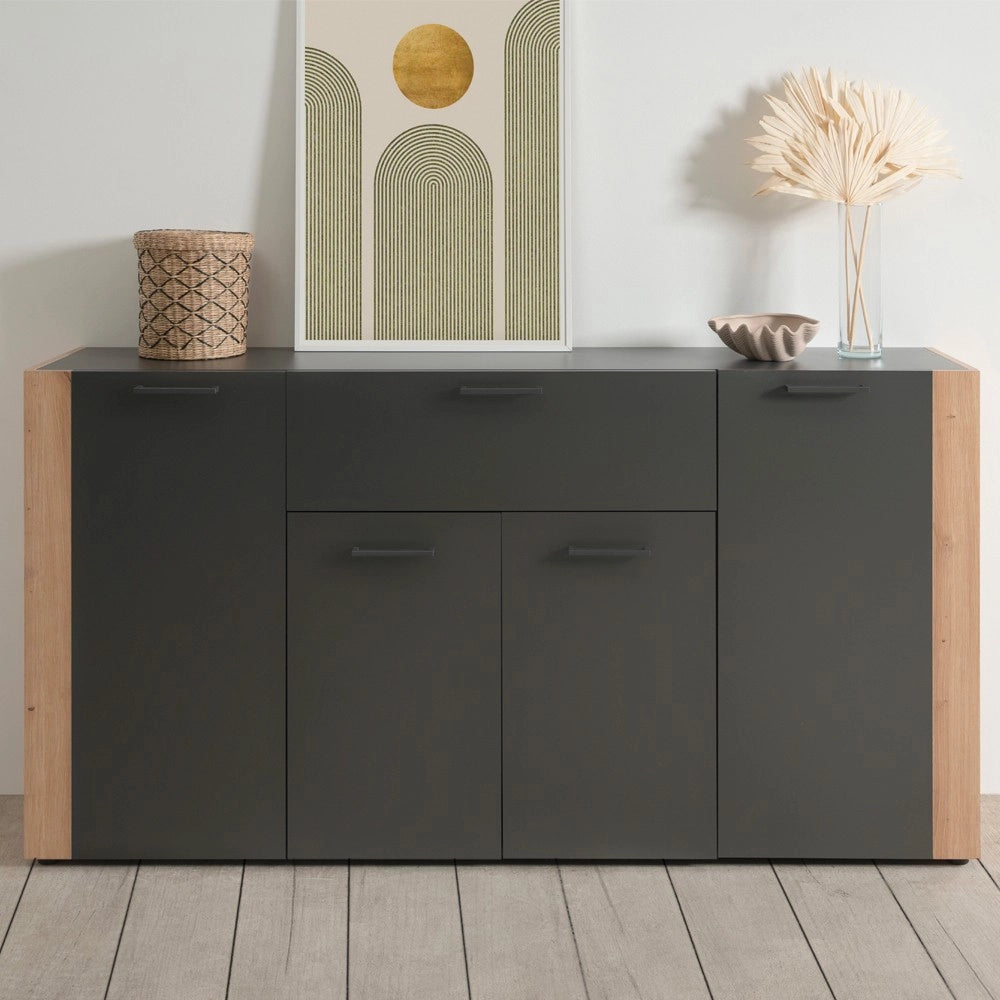 Madia Cento51A con 4 ante e 1 cassetto colore antracite con laterali in rovere artisan 162 cm