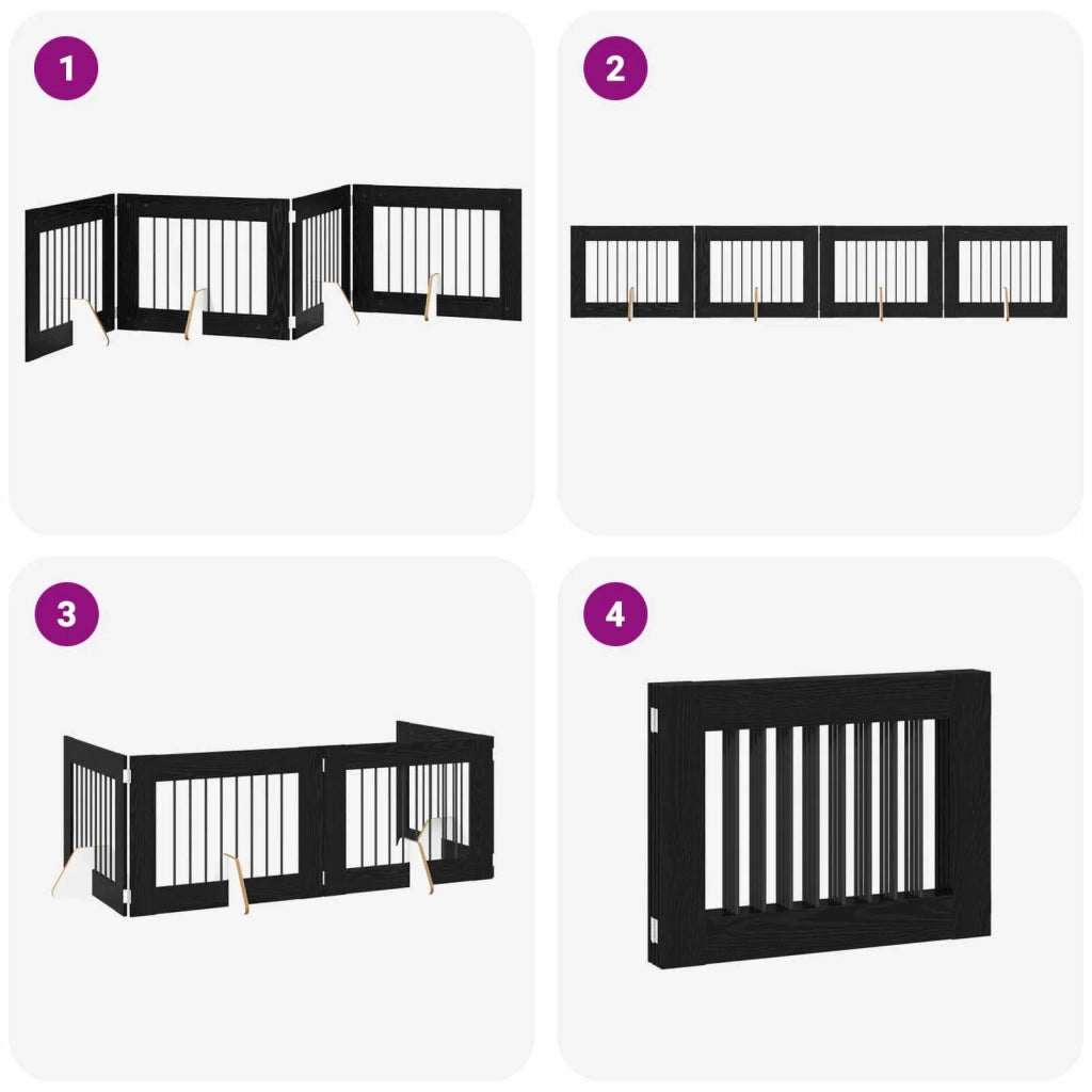 Cancello per cani pieghevole con supporti 4 pcs Rovere Nero 892133