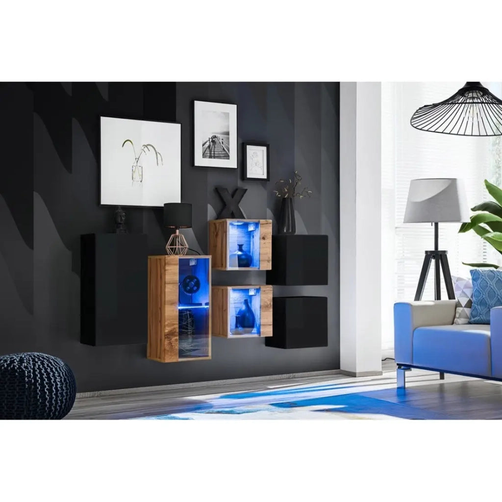 Set di mobili da salotto SWITCH SBIV design. Colori nero e rovere.