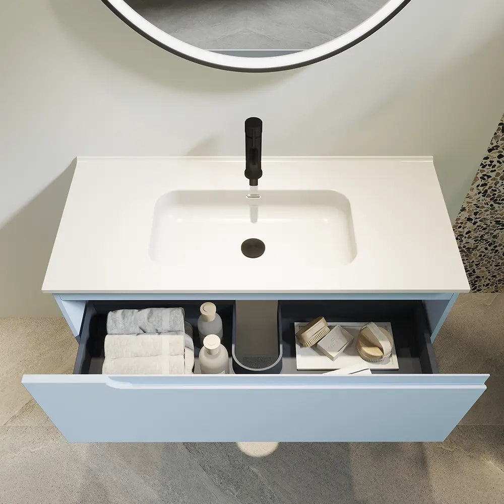 Mobile bagno sospeso 100 cm un cassetto color carta da zucchero con lavabo  | Moor