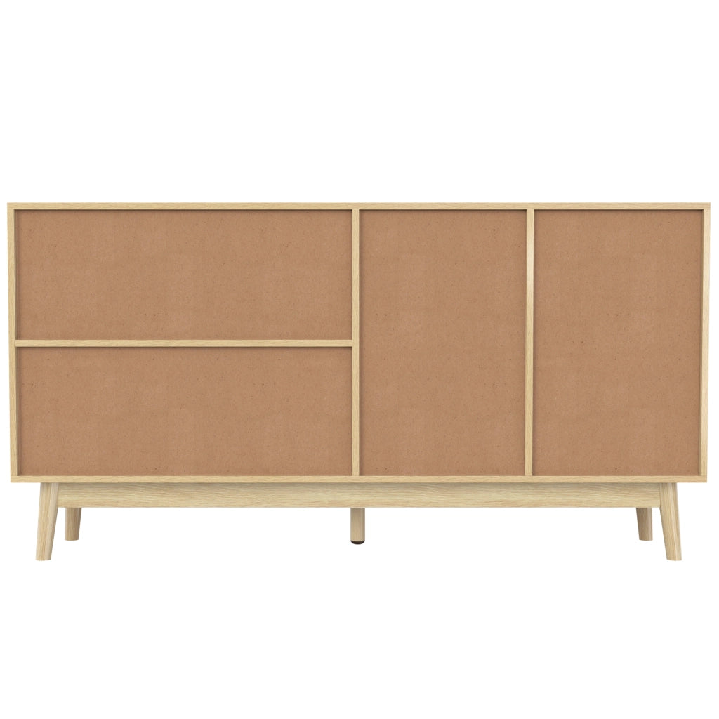Credenza con 3 Ante Scorrevoli in Rattan; 2 Cassetti; Piedi in Legno Massello; Stile Naturale; in MDF; 155??38??80 cm; Legno