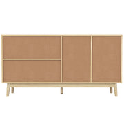 Credenza con 3 Ante Scorrevoli in Rattan; 2 Cassetti; Piedi in Legno Massello; Stile Naturale; in MDF; 155??38??80 cm; Legno