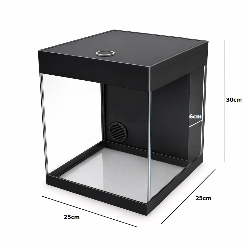 AquariumLine Cube Complete 25 Nero - acquario cubico cm25x25x30h con filtro posteriore, pompa e illuminazione LED