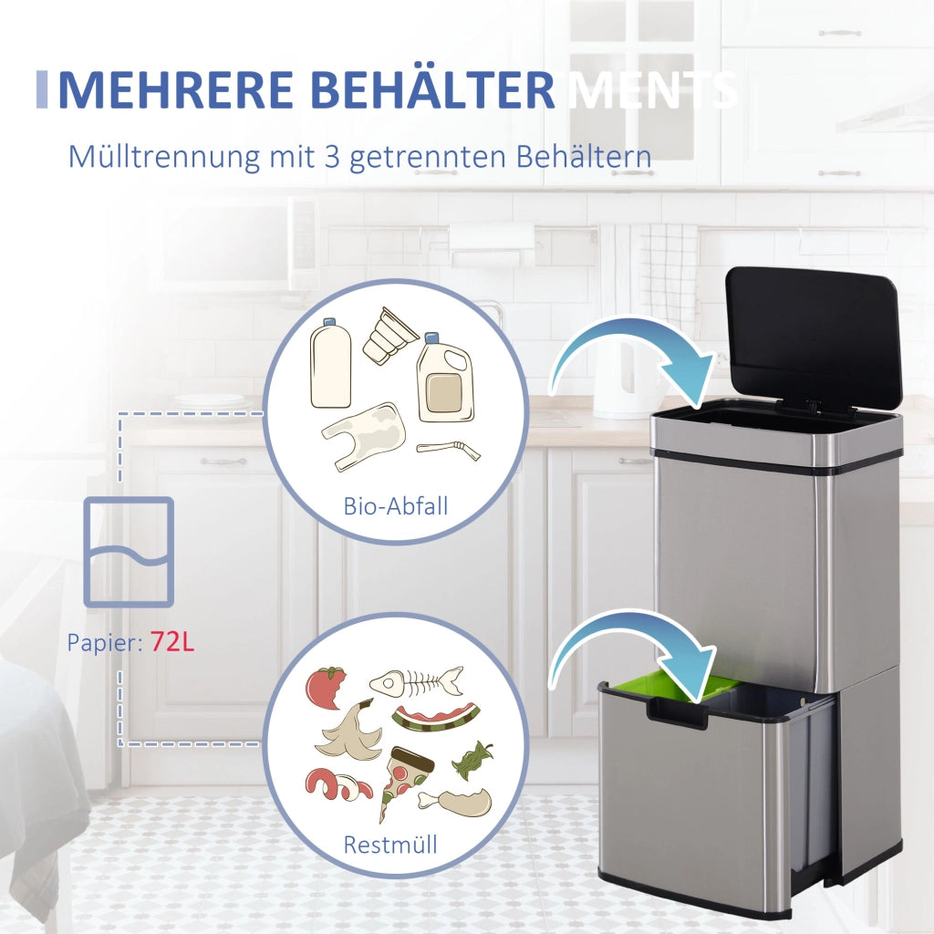 Cestino per rifiuti con sensore 47L ¨C zephmum ¨C acciaio inox argento