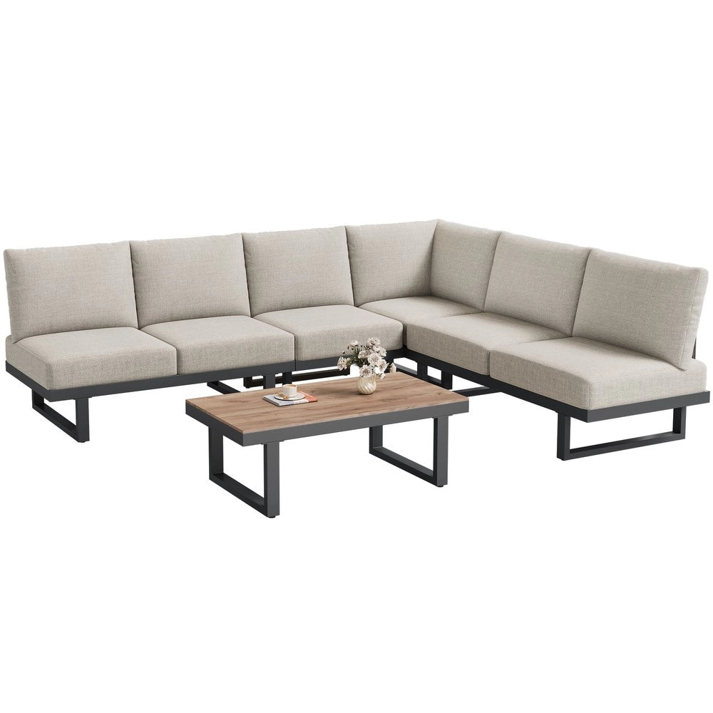 Set da giardino angolare - Zephmum - Trasformabile in lettino, acciaio zincato, colore grigio-beige