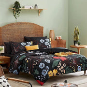 Coperta da letto, boho, 135 x 200 cm, nero, rosso, disegno di fiori, coperta da letto, microfibra, estetico, orientale, colorato, coperta da letto con chiusura a zip e cuscini con copri.