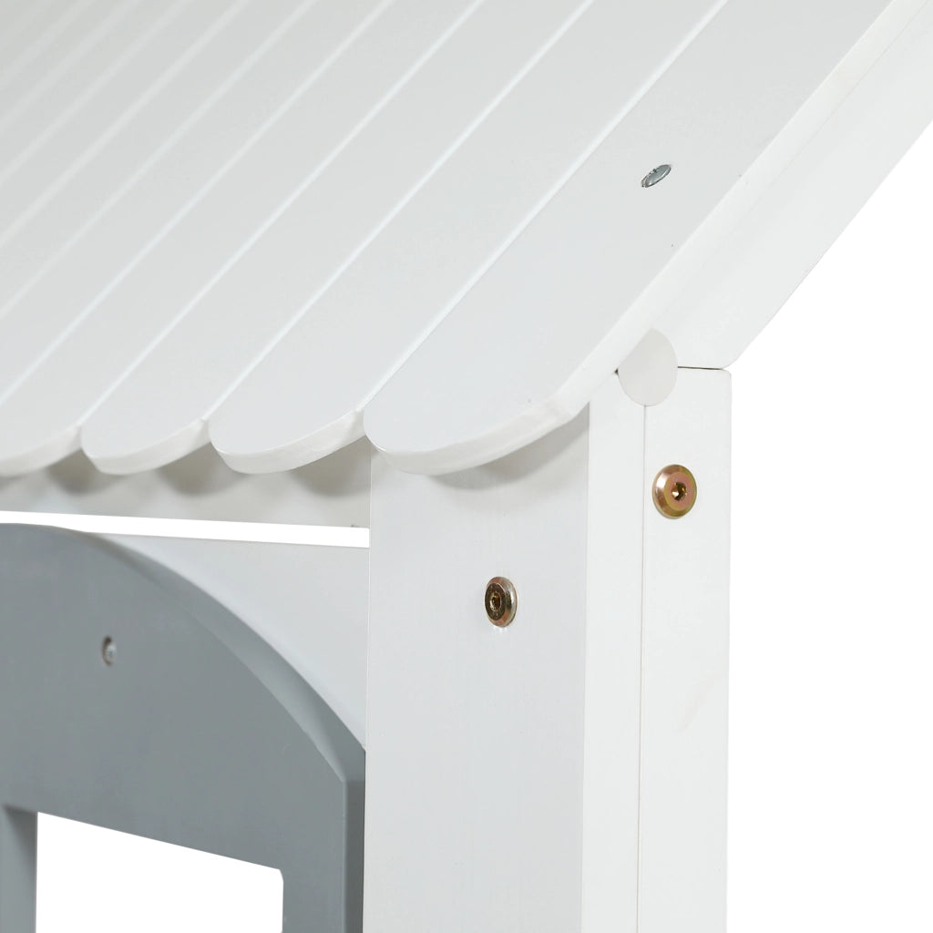 Letto a castello per bambini 90x200 cm con tetto, finestre e scala contenitore