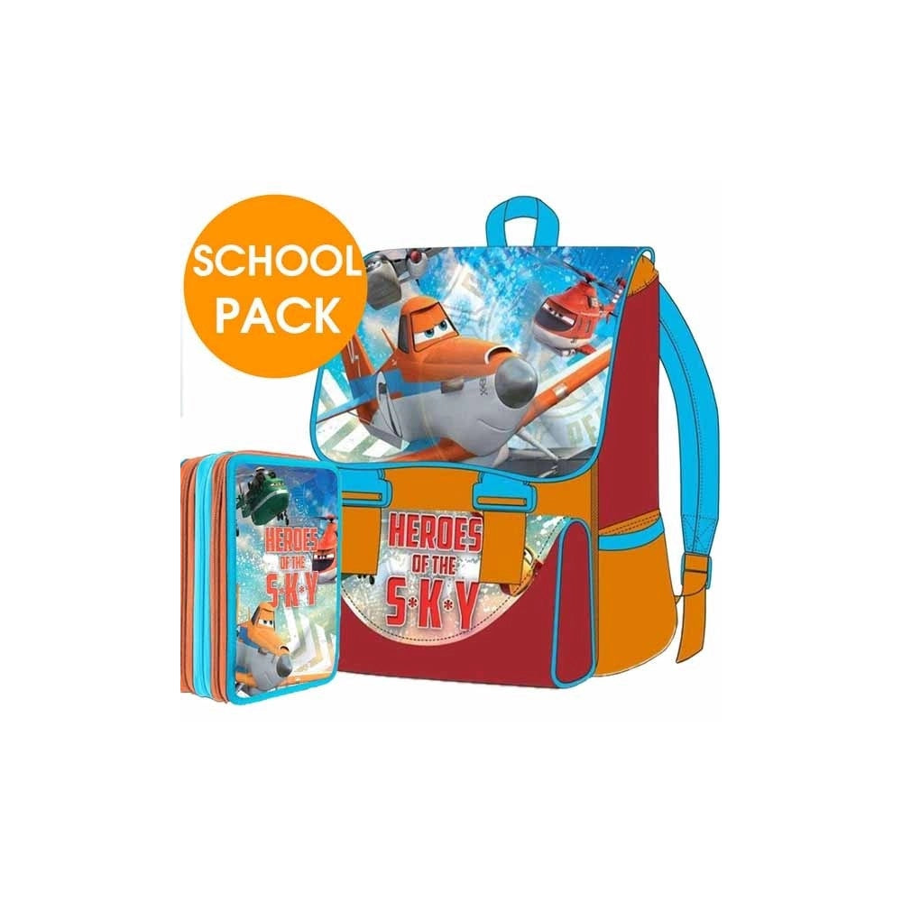 Trade Shop - Kit Scuola School Pack Zaino Estensibile + Astuccio 3 Zip Disney Planes -