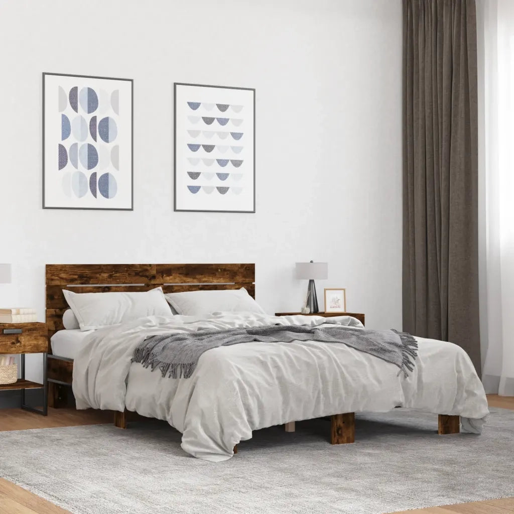 Letto matrimoniale | Letto per adulti | Giroletto Rovere Fumo 120x200 cm in Legno Multistrato Metallo