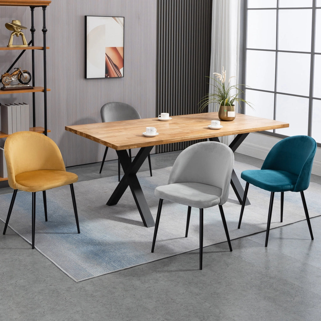 Set 4 Sedie da Pranzo in Velluto Imbottite ¨C zephmum ¨C Grigio, Metallo, 45x50x85 cm