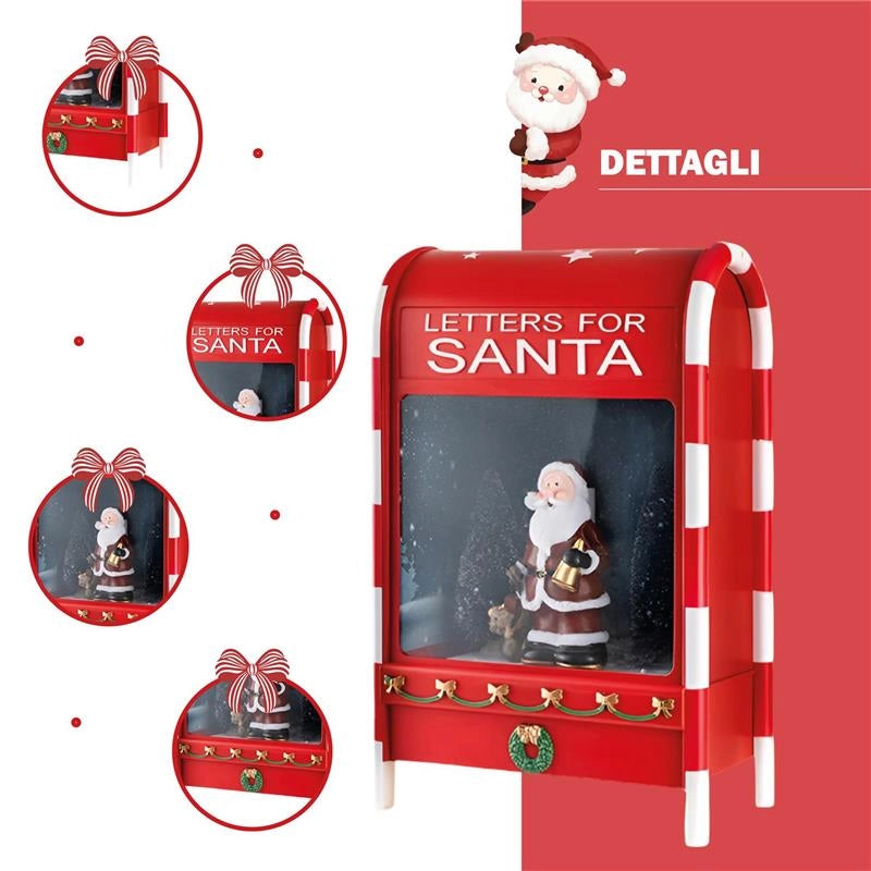 MAURY'S CASSETTA POSTALE ROSSA CON BABBO NATALE,LED,MUSICA E NEVE DIMENSIONI 25X15X40H CM