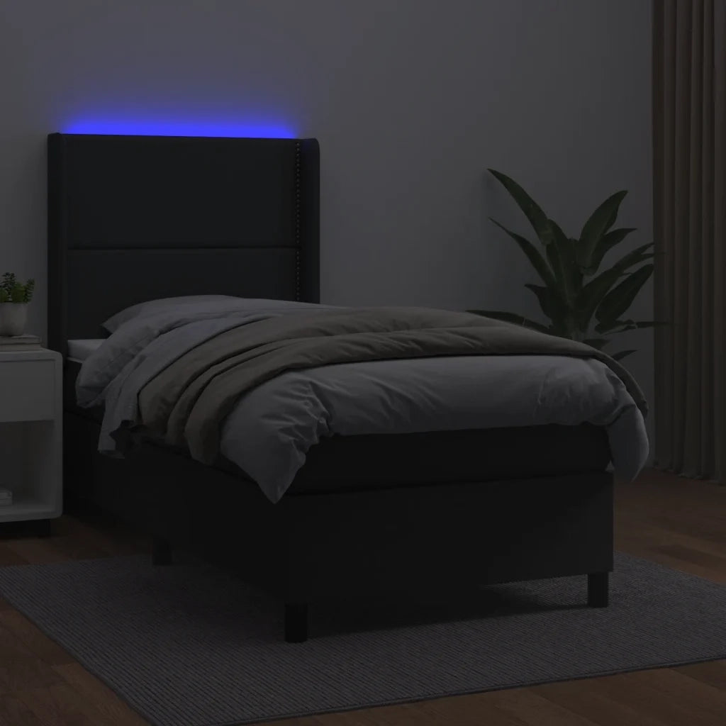 Giroletto a Molle con Materasso e LED Nero 100x200cm Similpellecod mxl 123348
