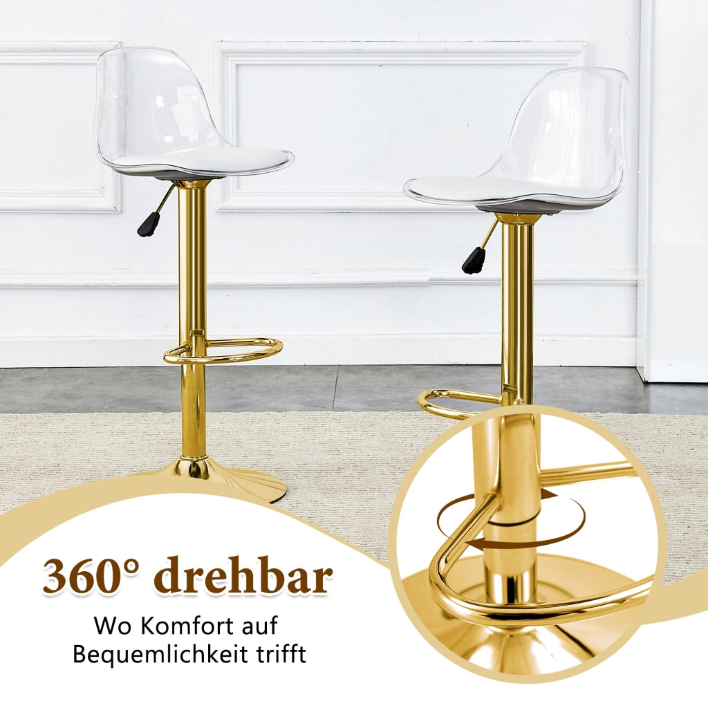 Tavolo da pranzo rotondo in vetro con 2 sgabelli regolabili e girevoli, per cucina, bar e lounge moderne, 89 cm