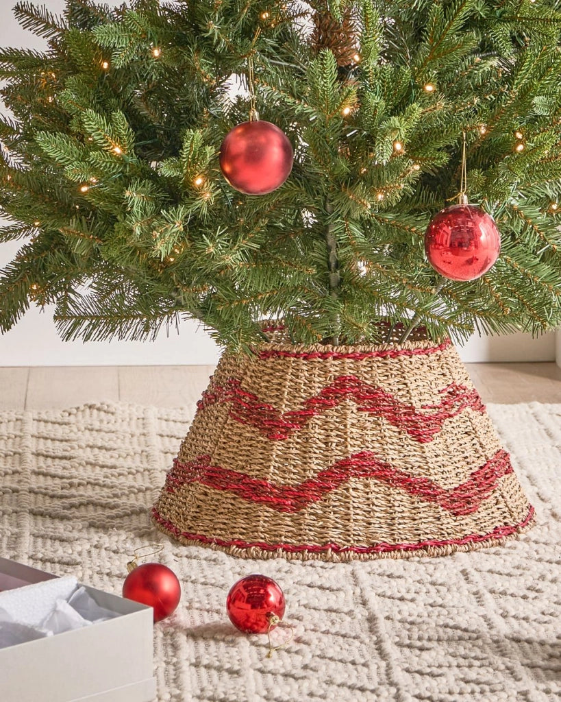 Collare per albero di Natale in alghe marine ⌀ 43 cm Accessori rotondi fatti a mano legno chiaro