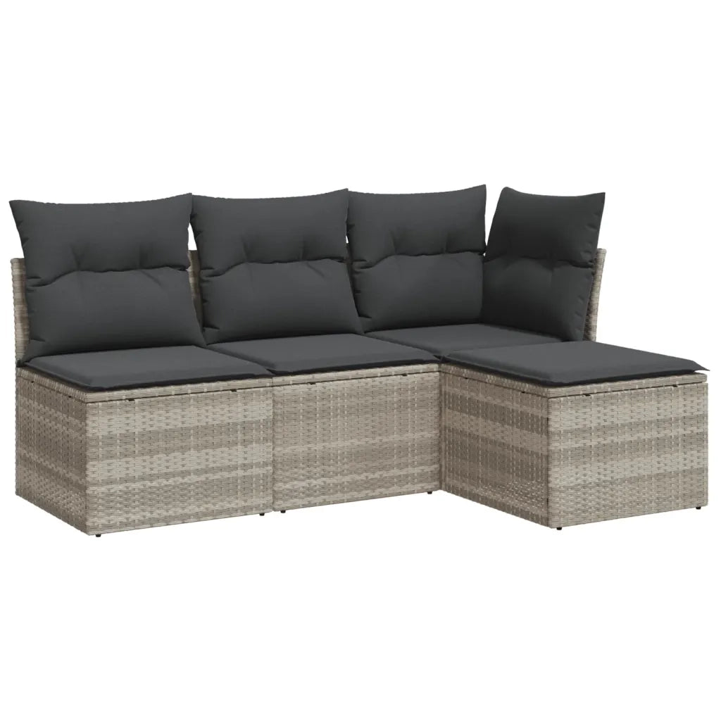 Set Divano da Giardino 4pz con Cuscini Grigio Chiaro Polyrattan