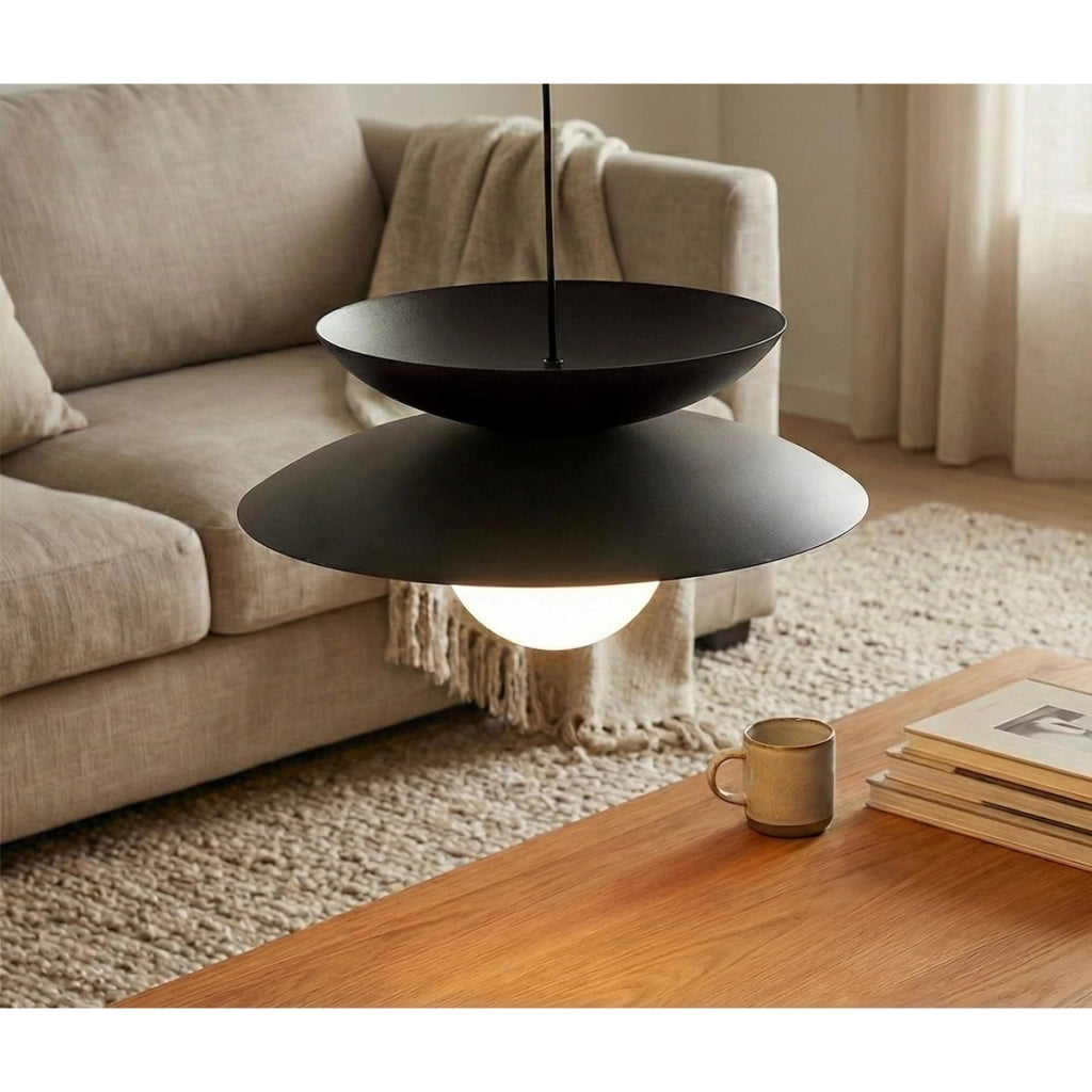 Lampada a sospensione NAGOYA in acciaio nero e vetro